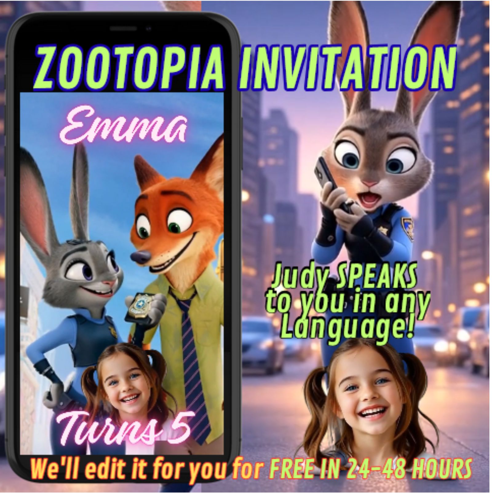 zootopia birthday invitation