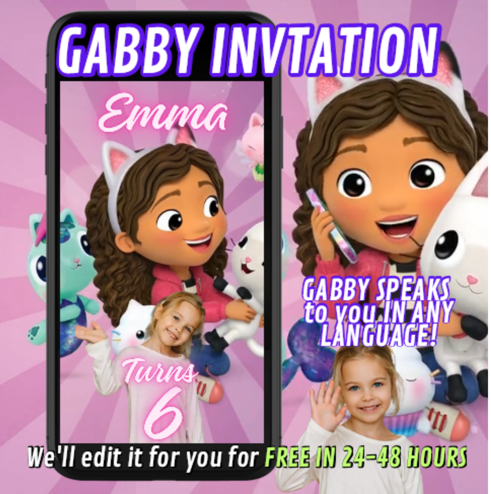 gabbydollhouse birthday invitation