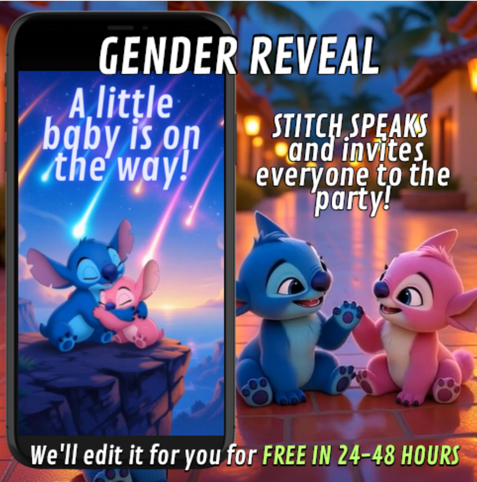 stitch gender reveal invitation